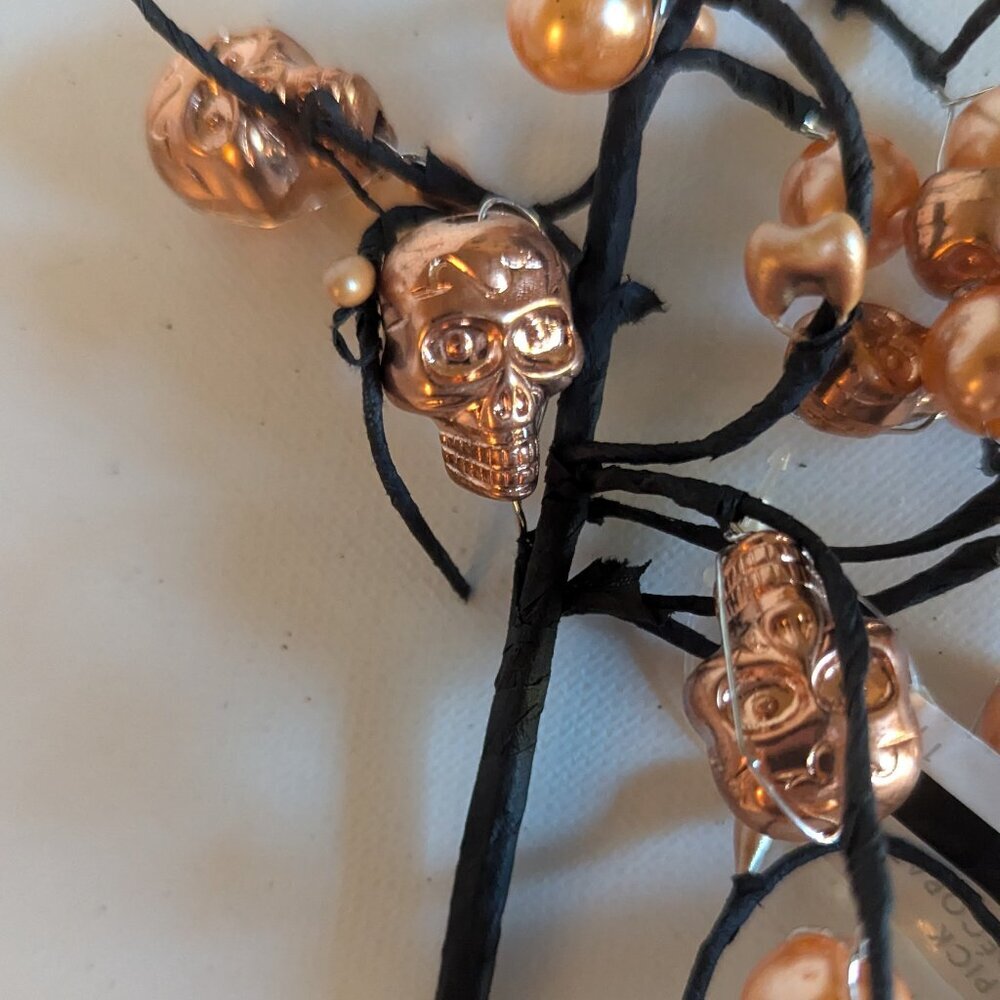 NWT Goth Skulls Pearls Orange Halloween Decoration 3 Floral Picks Ashland Decor